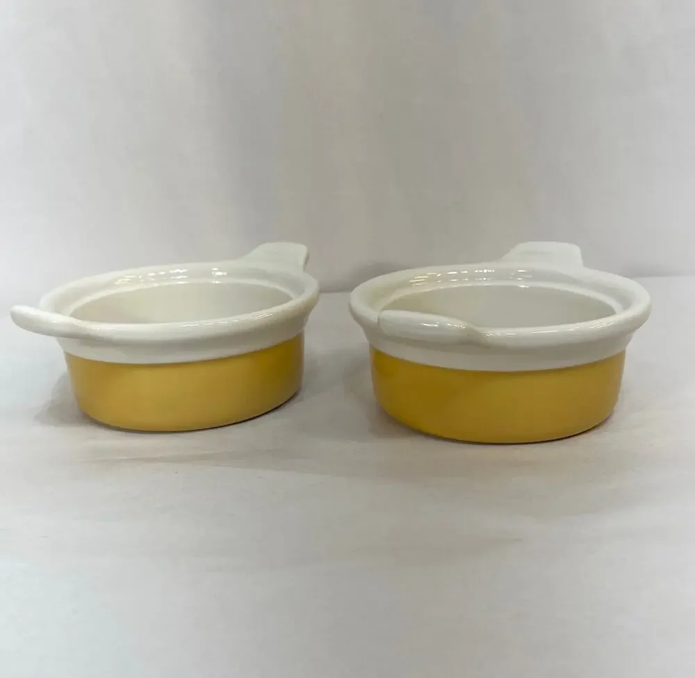Syracuse China Restaurant Ware White & Gold 9 oz Casserole Dishes Lot of 2 1979